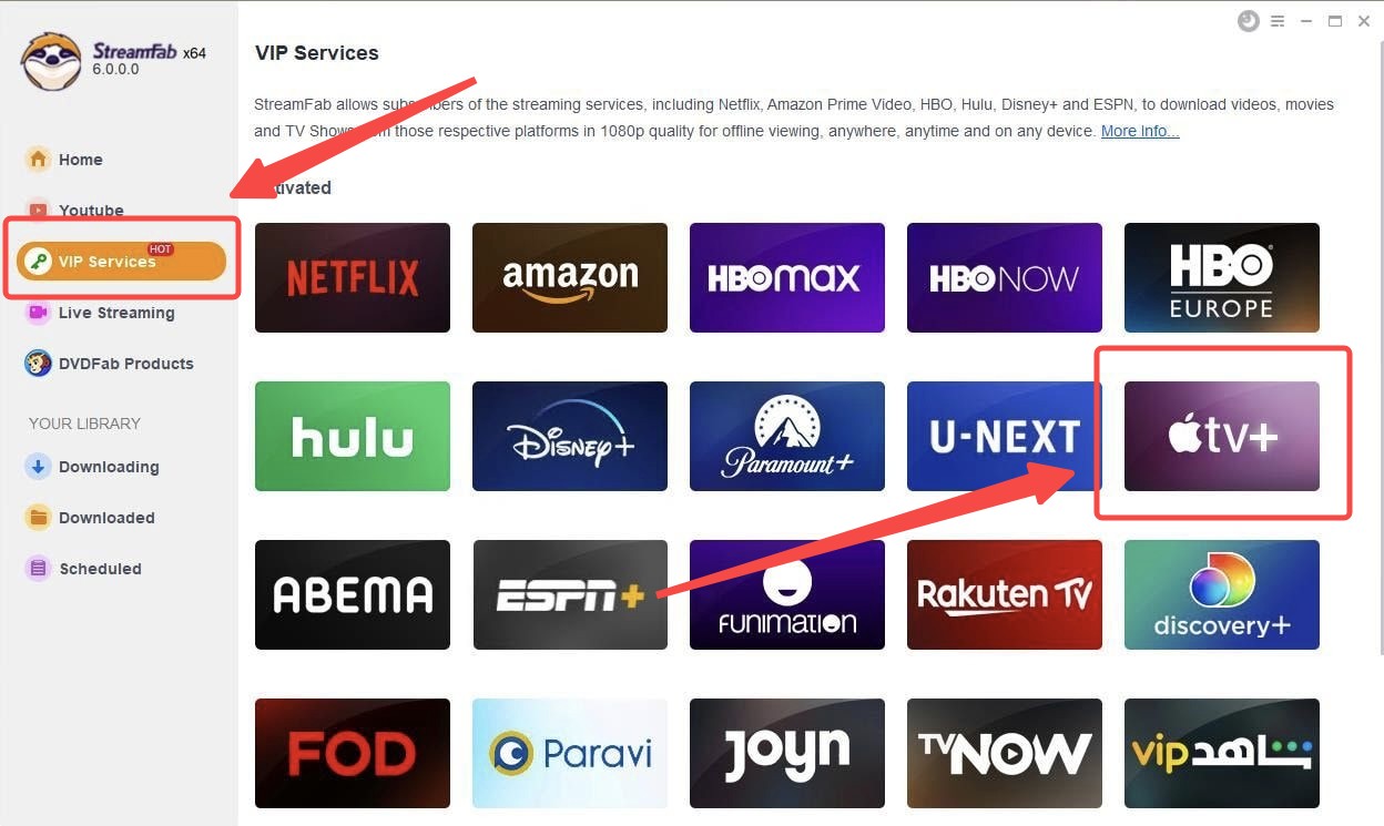 Comment télécharger des émissions depuis Apple TV : étape 1 de StreamFab.