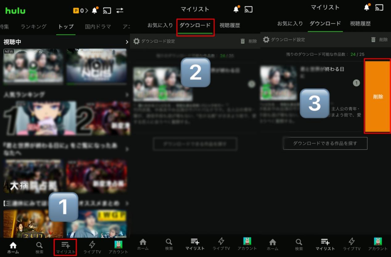 Hulu ダウンロード 削除