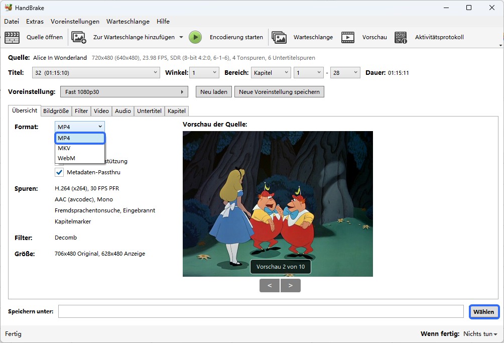 iso in mp4 umwandeln mit Handbrake: Stellen Sie Ihre ISO-Datei ein