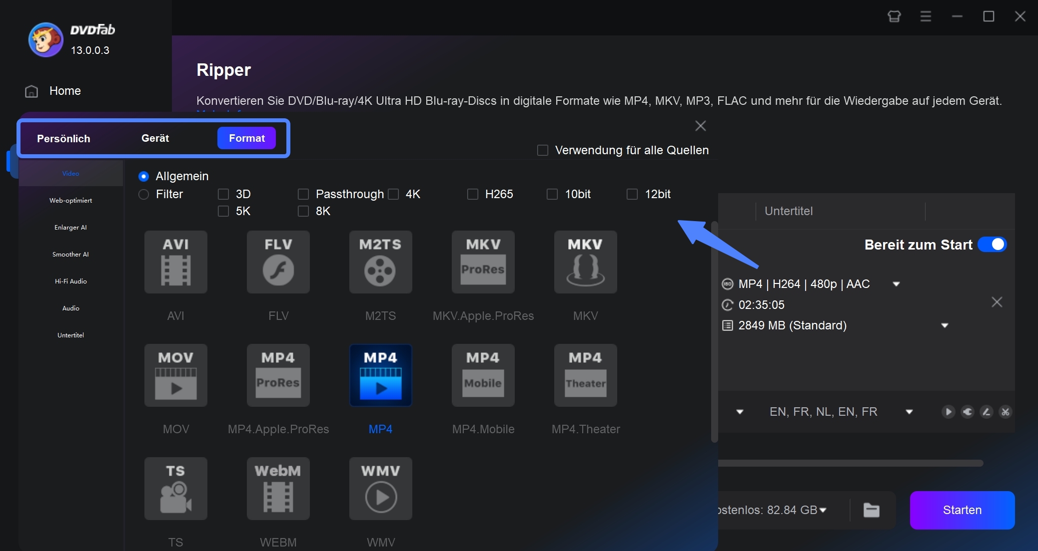 Wie man DVD mit DVDFab DVD Ripper in MP4 konvertiert