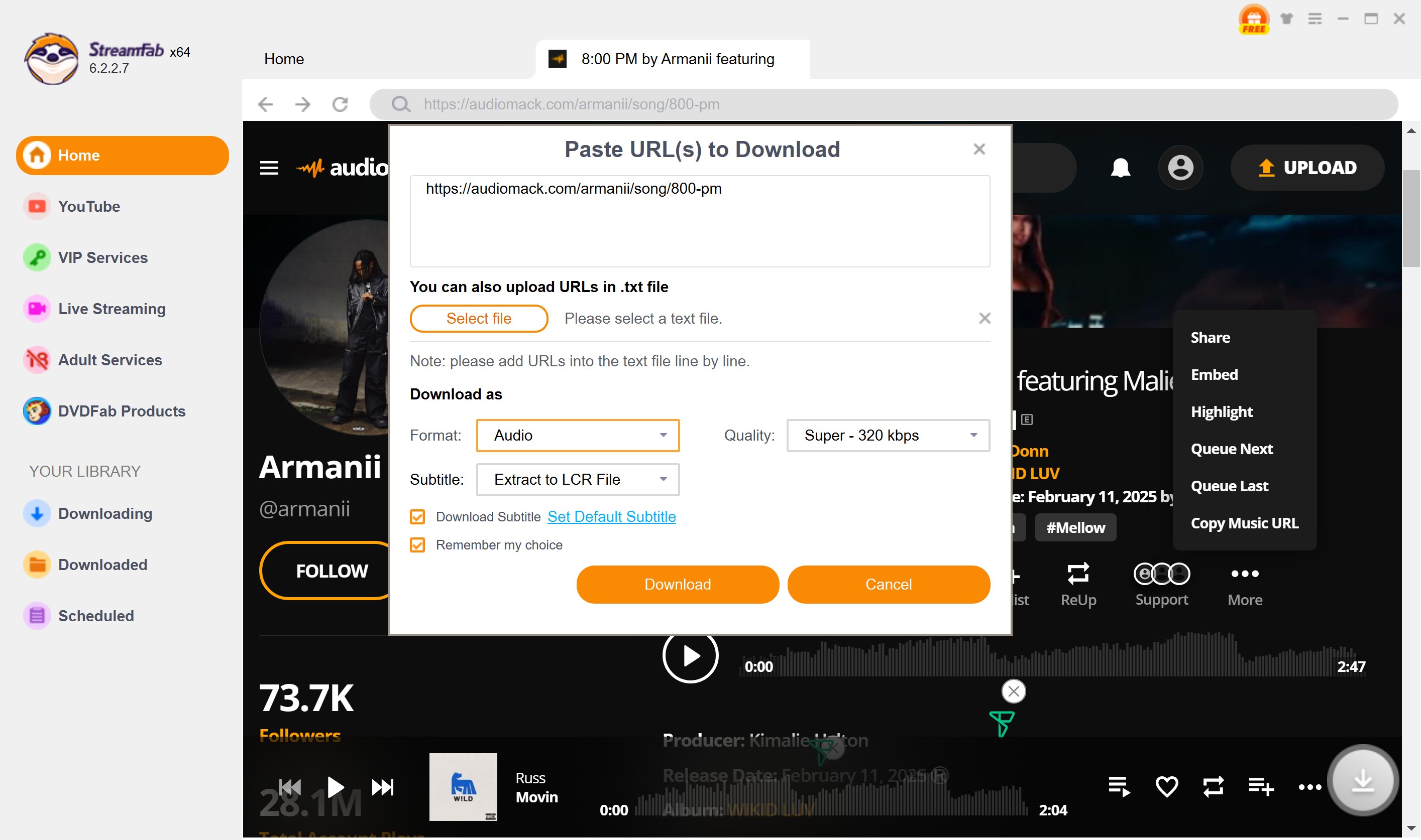how to download audiomack music with StreamFab