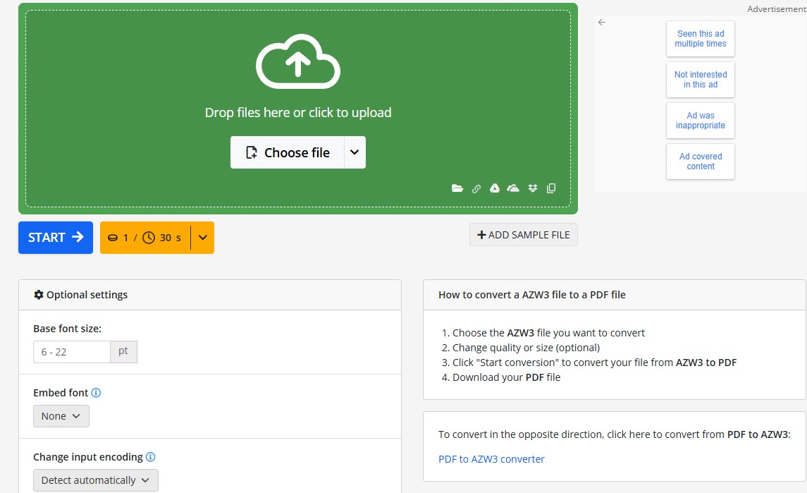 online AZW3 to PDF converter