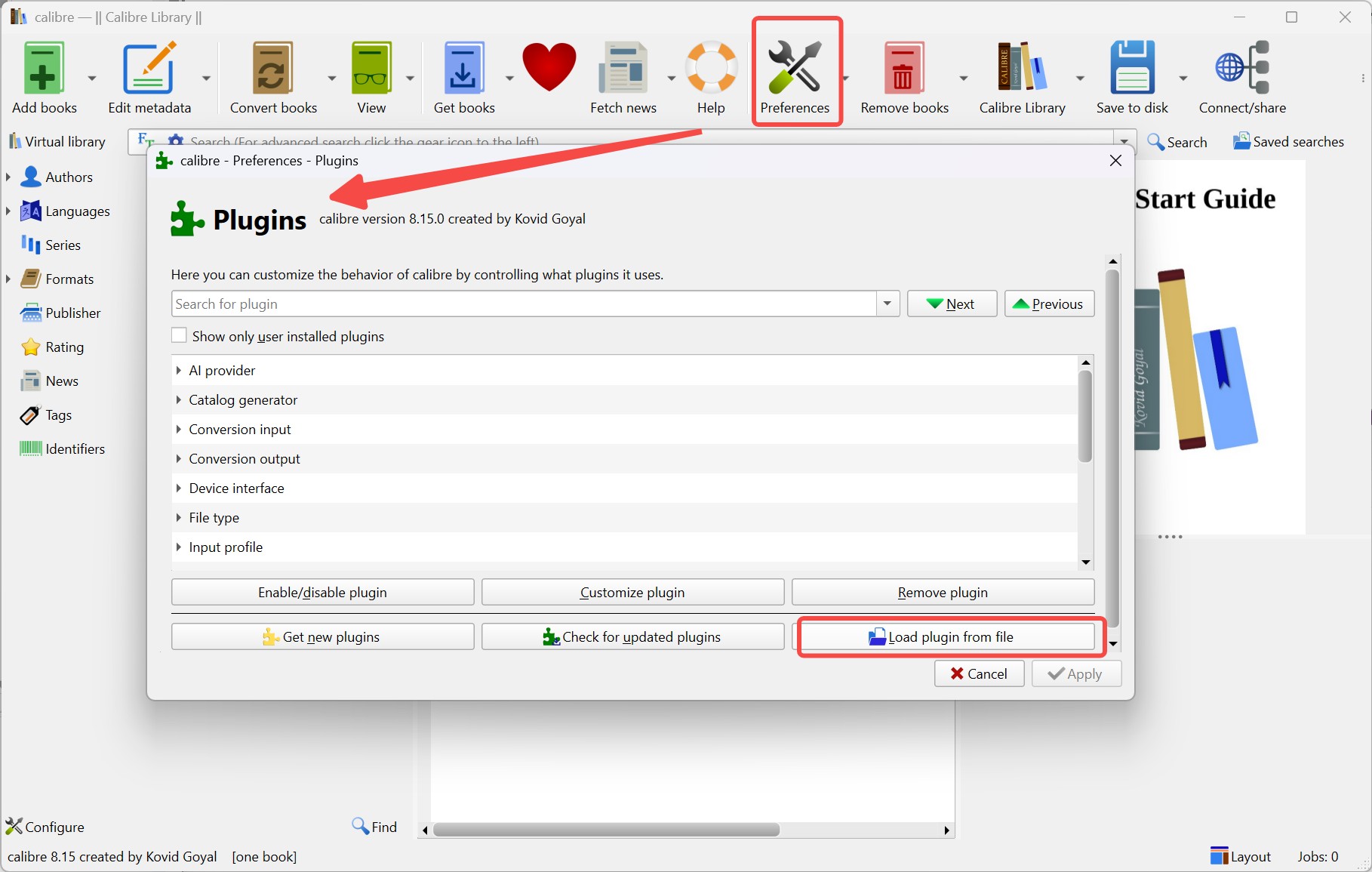 Convertir Kindle en PDF avec Calibre : installer le plugin