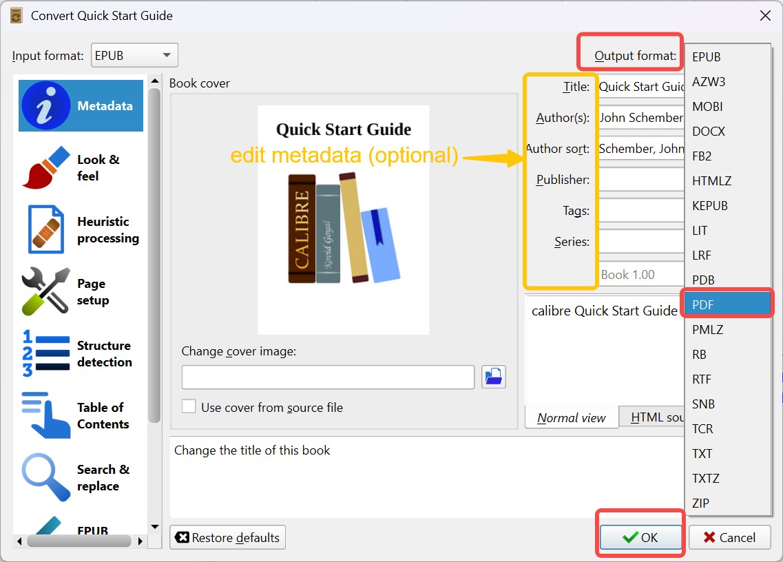 Convertir un livre Kindle en PDF avec Calibre