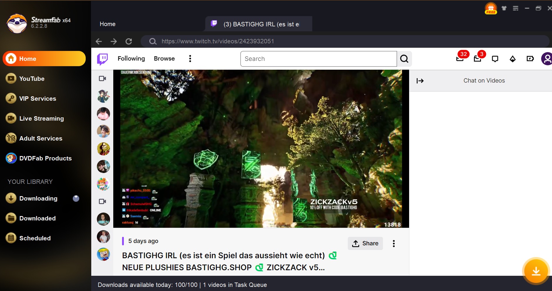 how to save twitch streams: streamfab