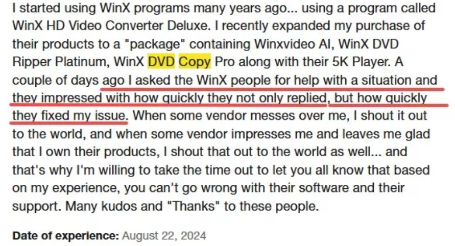 User Feedback of WinX DVD Copy Pro