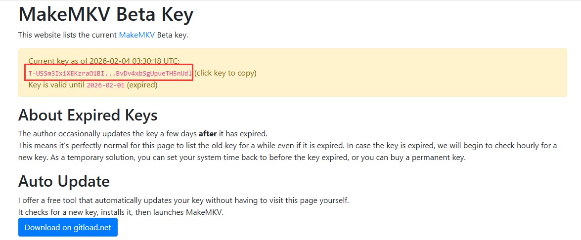 第三方のMakeMKV Beta Key