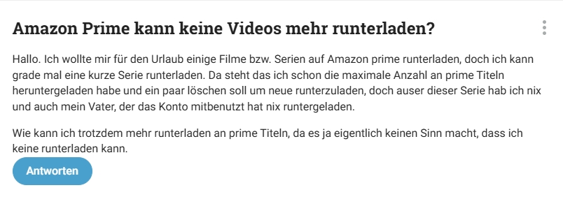 Amazon Prime kann keine Videos herunterladen