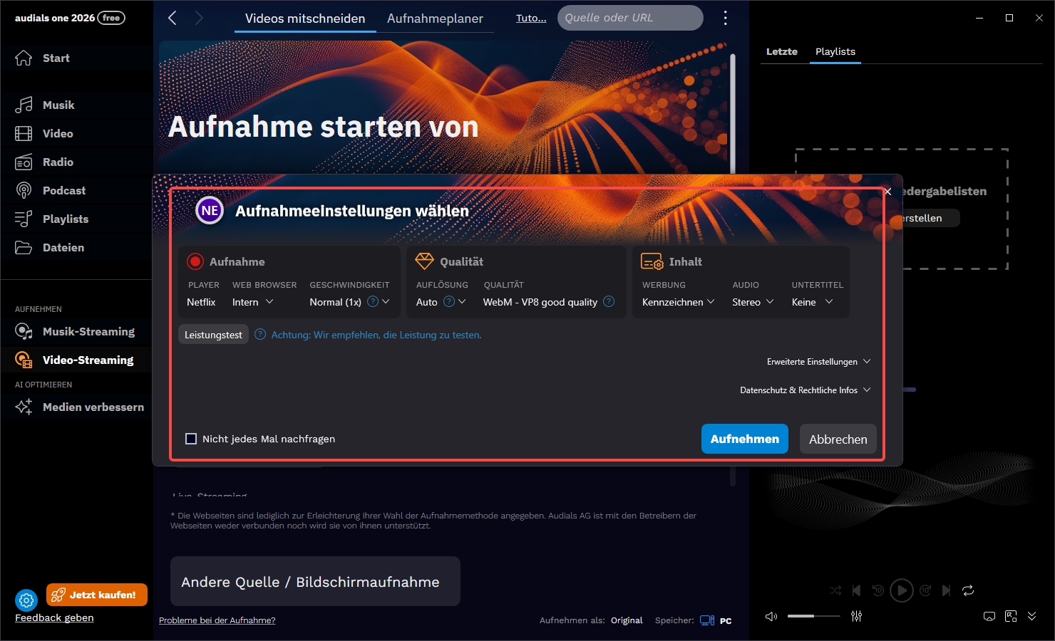 Wie kann man Audials während der kostenlosen Testphase nutzen?