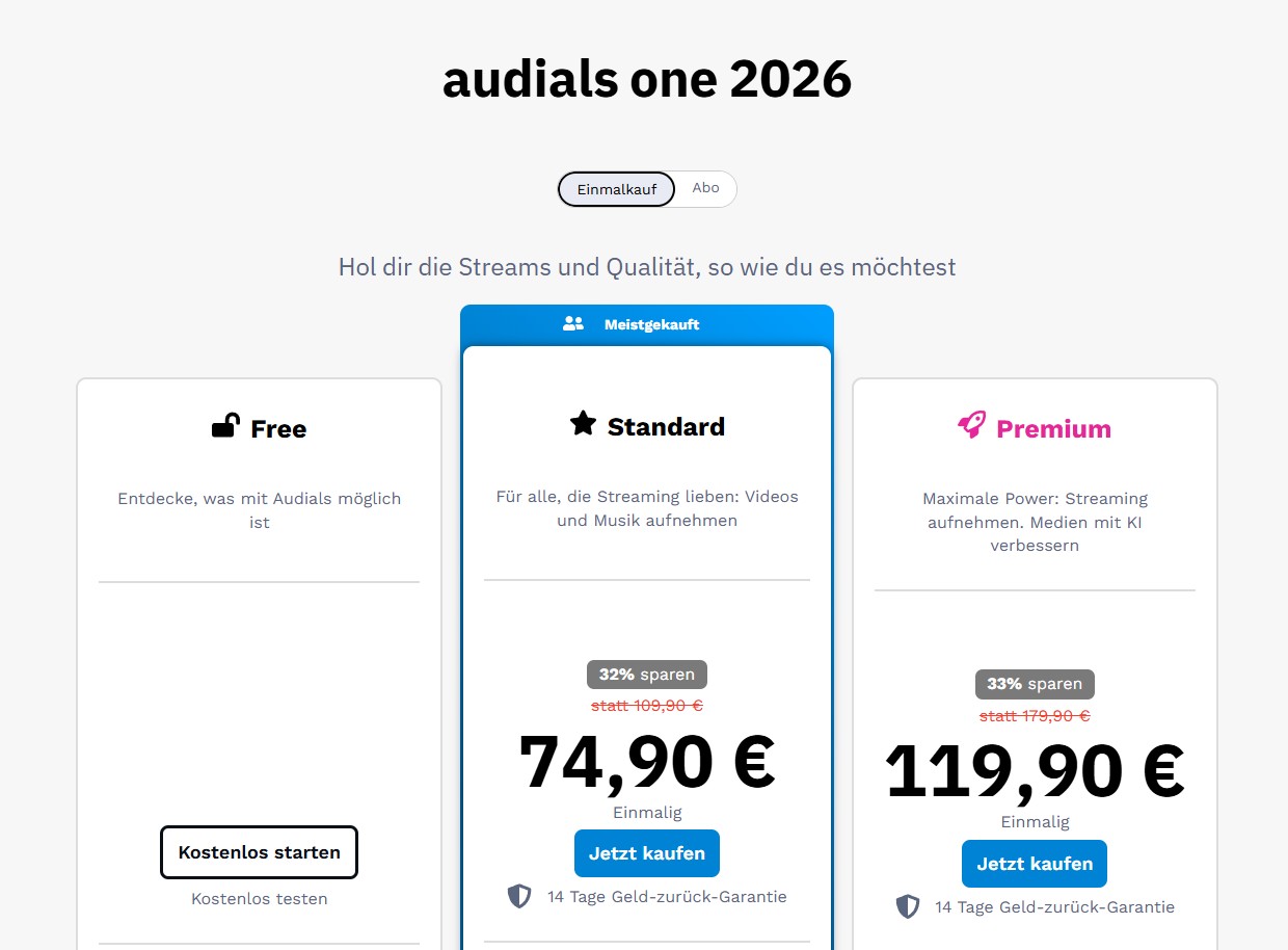 Aktualisierung der Preispläne von Audials 2026
