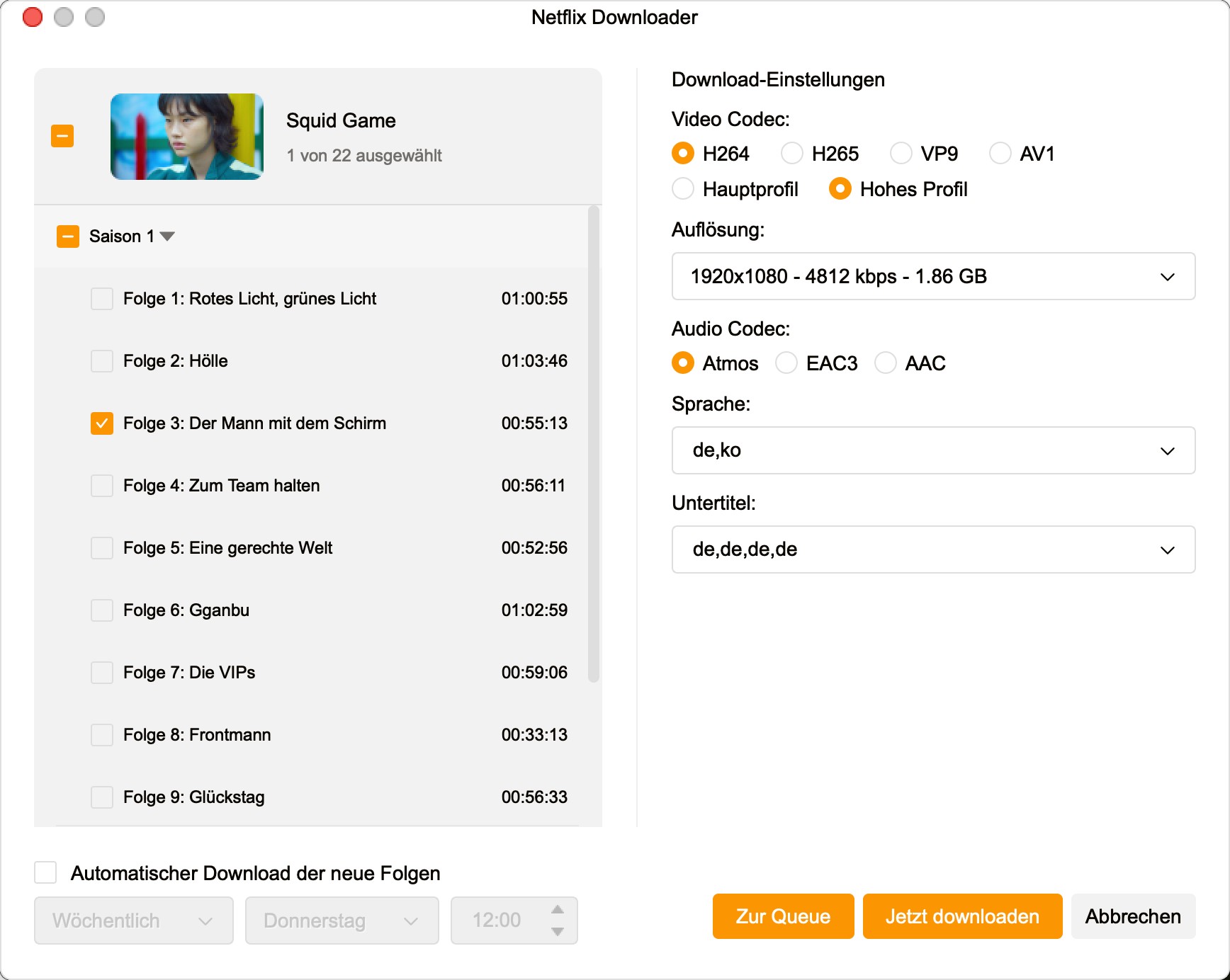StreamFab Netflix: Download-Einstellungen mit 1080p, EAC3 und Untertitel-Auswahl