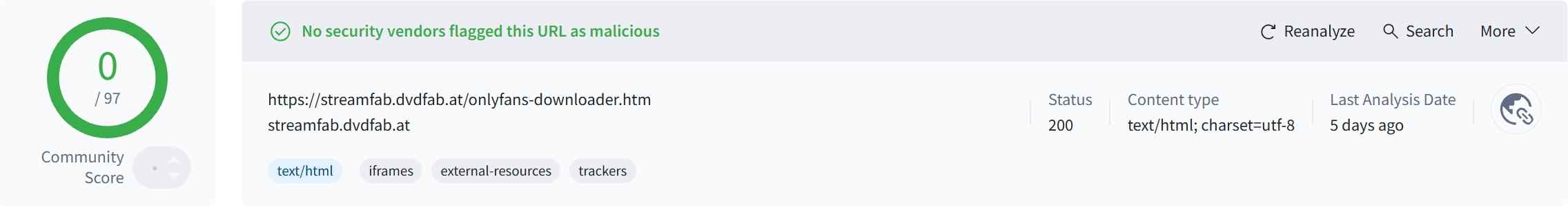 Der Virenscan-Bericht des StreamFab OnlyFans Downloaders ist gut