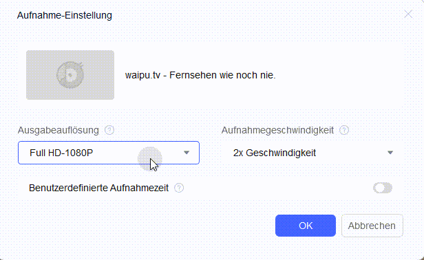 RecordFab 5x Speed RecordFab Einstellungen: Konfiguration von 5x Geschwindigkeit für schnelles Speichern von Live-Inhalten