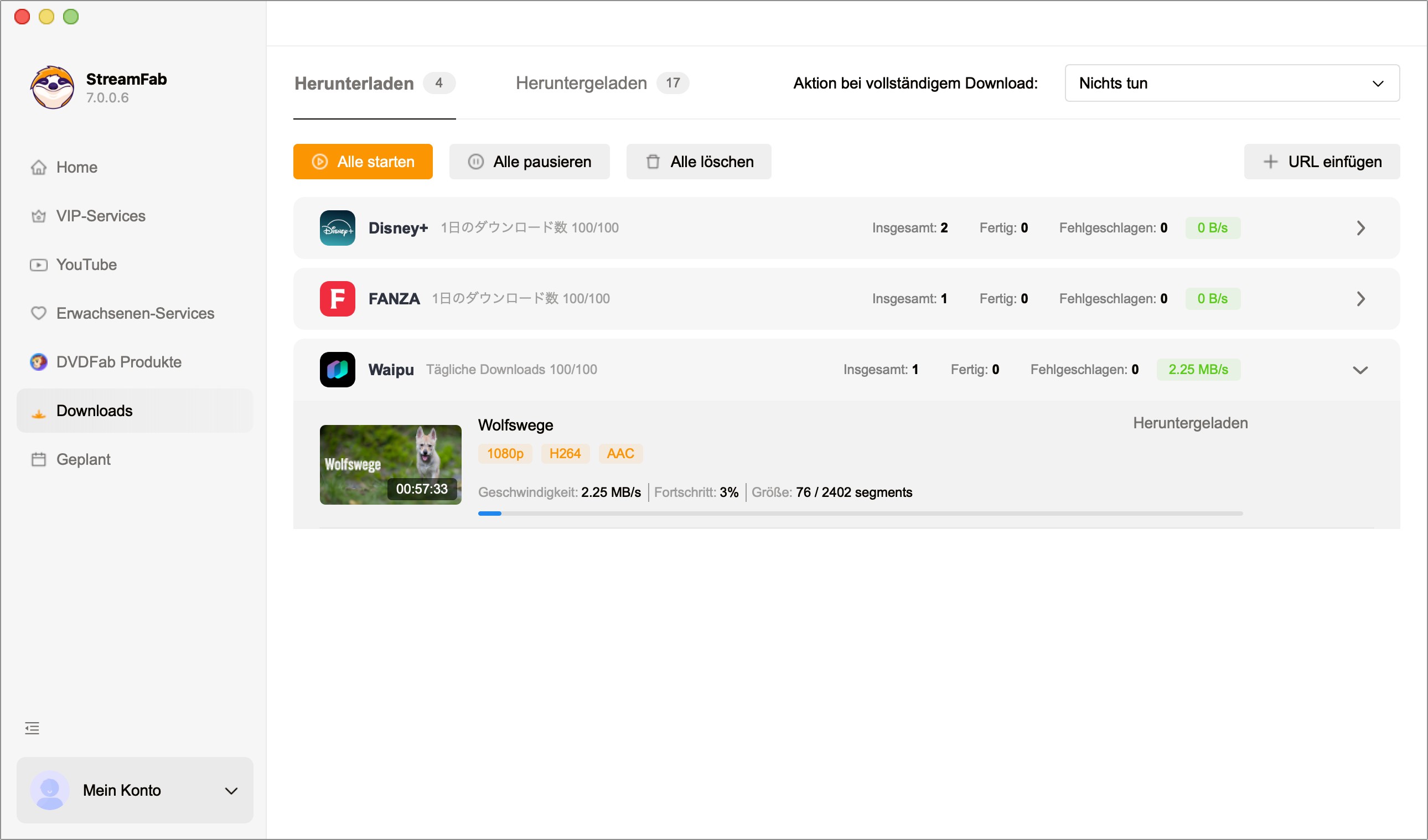 Download Abgeschlossen Erfolgreich abgeschlossener Download in der StreamFab Bibliothek unter macOS Sequoia