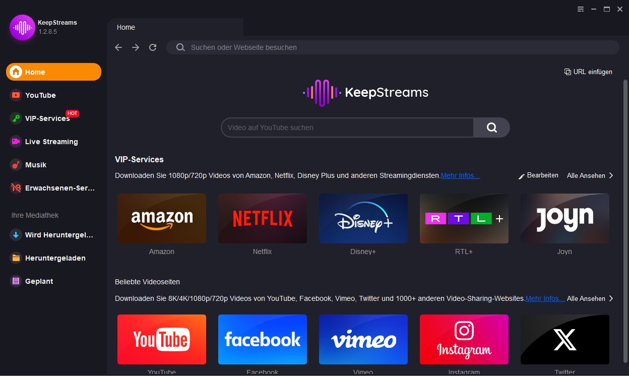 Schritt 1 zum Herunterladen von Joyn Video mit KeepStreams