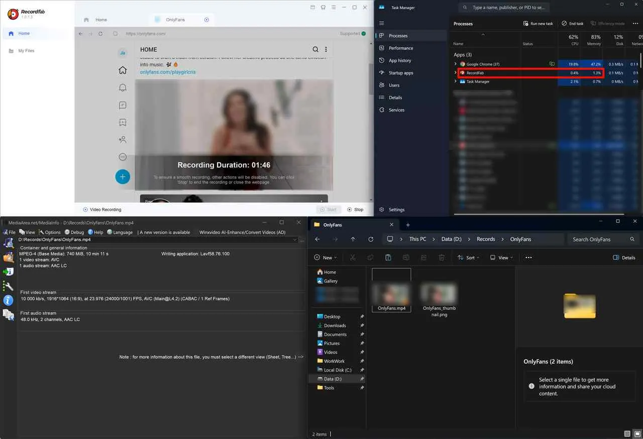a comprehensive screenshot of the performance of recordfab