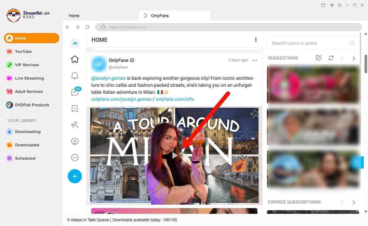 the guide image of how to download onlyfans videos on android via streamfab: step 2