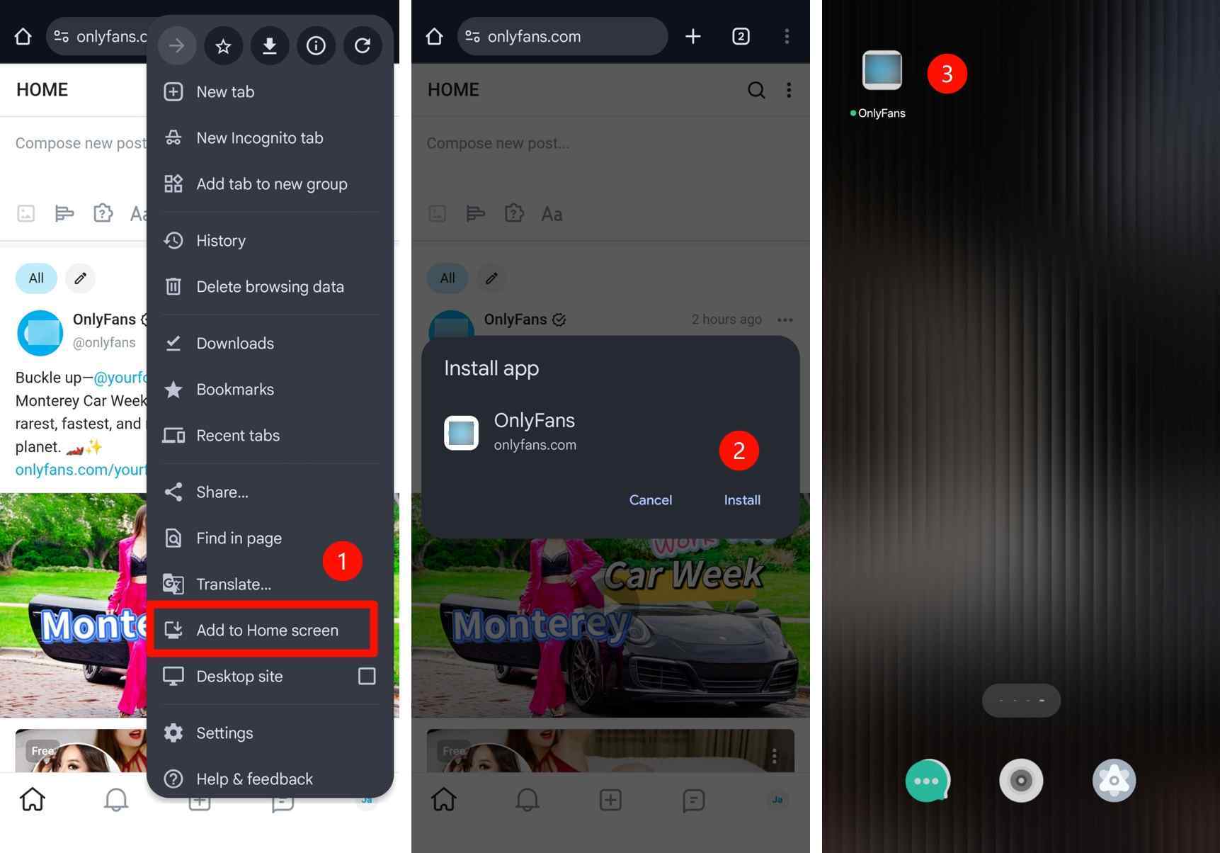 a guide image of how to view OnlyFans on Android without the browser