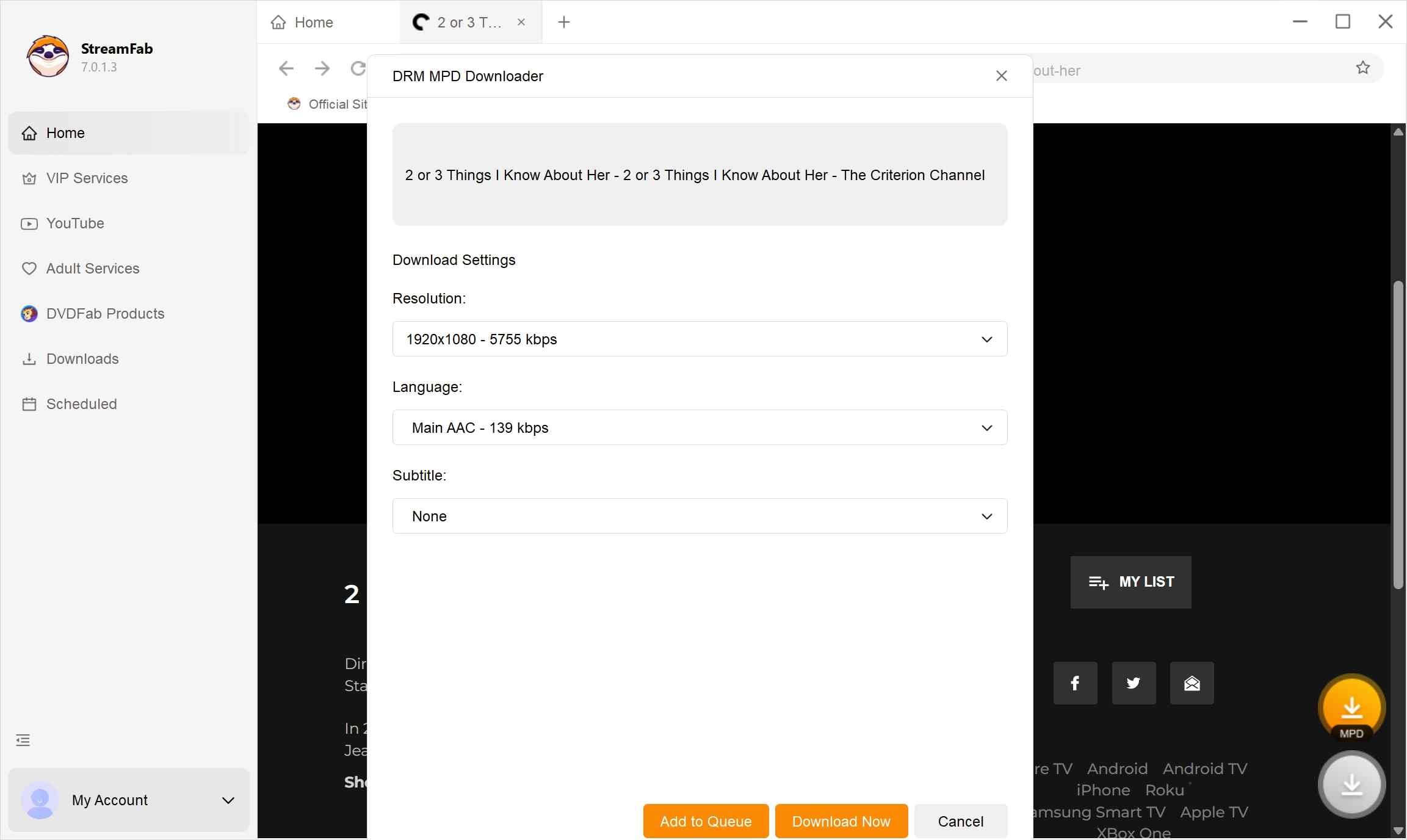 how to download on the criterion channel with streamfab drm mpd downloader: step 3