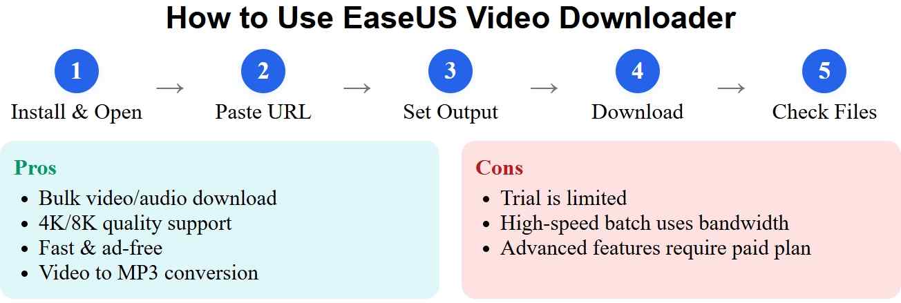 a process line of how to use easeus video downloader