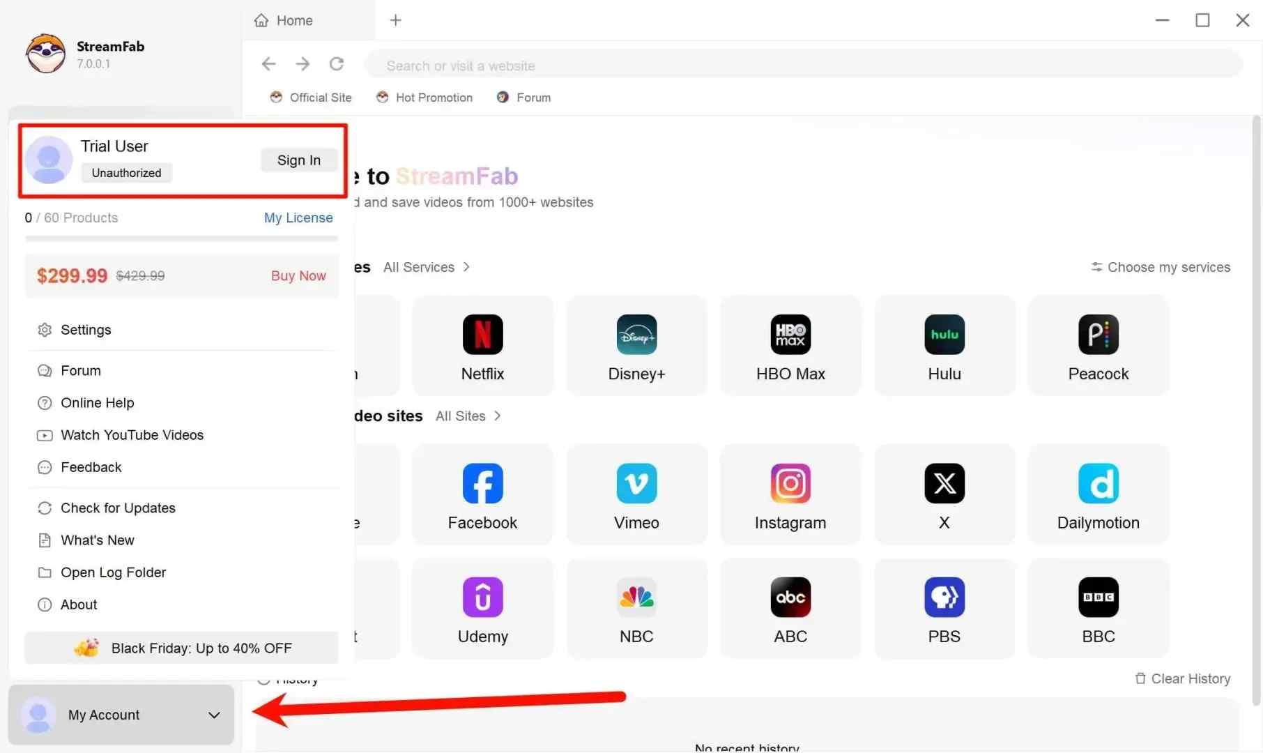 how to use streamfab: start with authorization step 1