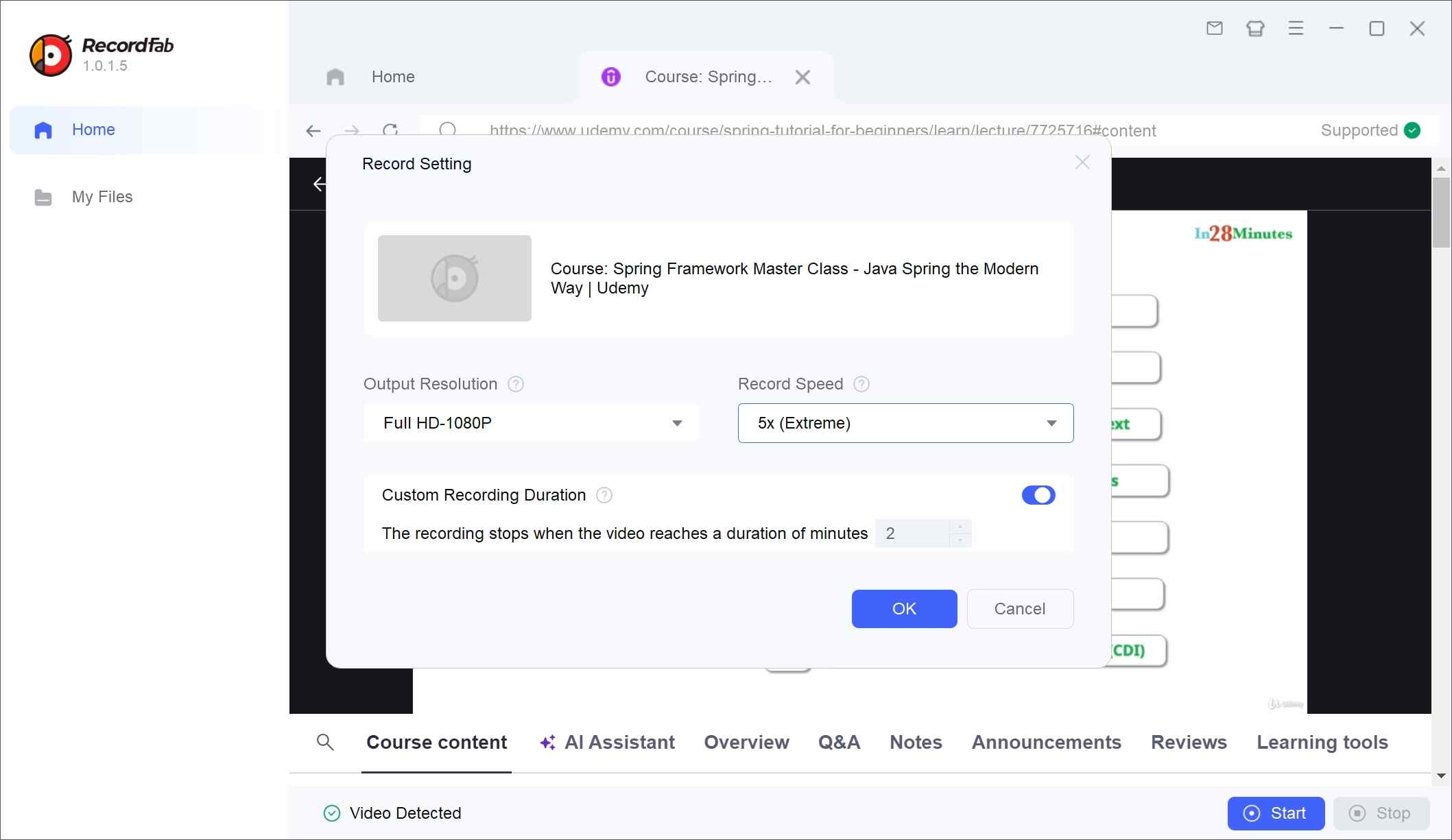 how to save udemy drm video backups via recordfab: step 3
