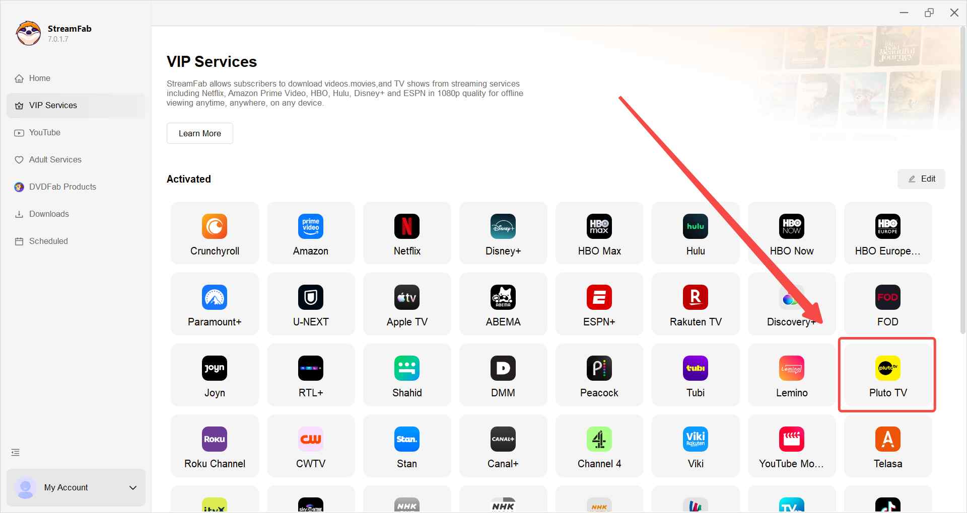 télécharger Pluto TV : StreamFab Pluto TV Downloader : étape 2