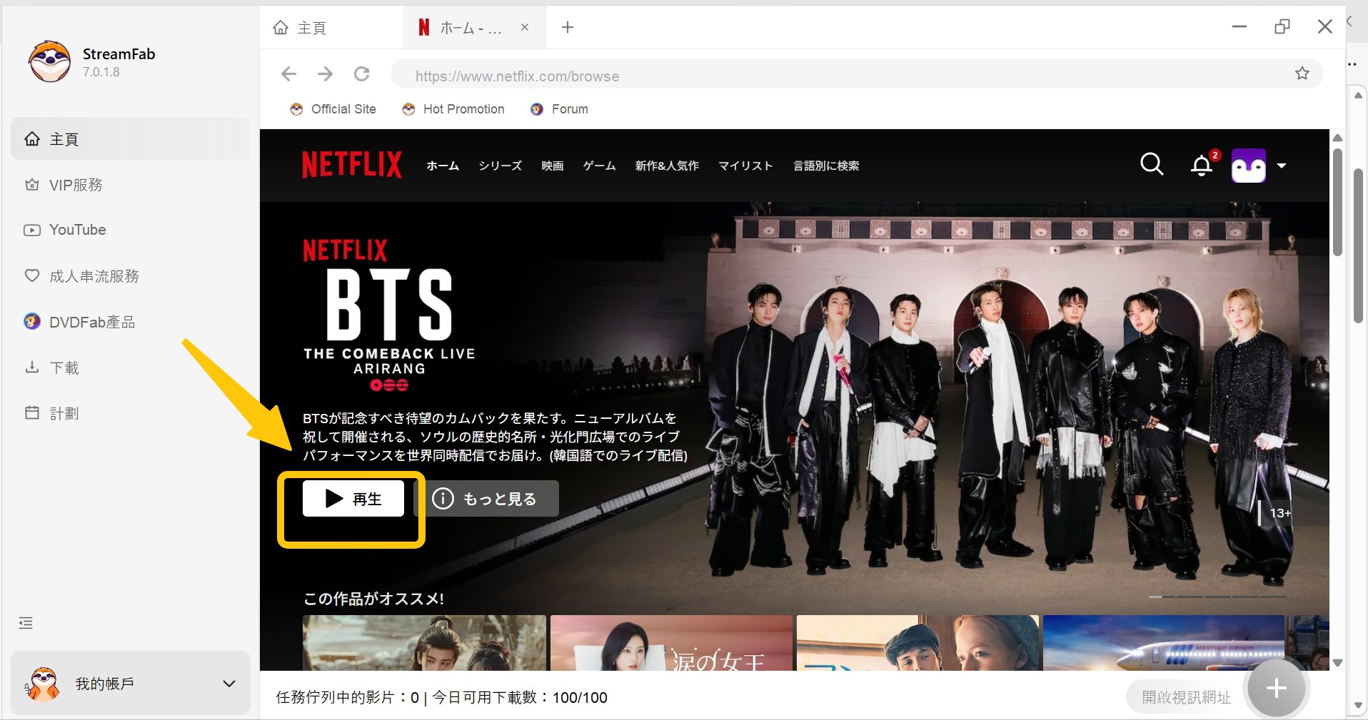 錄製 Netflix 無黑屏: streamfab
