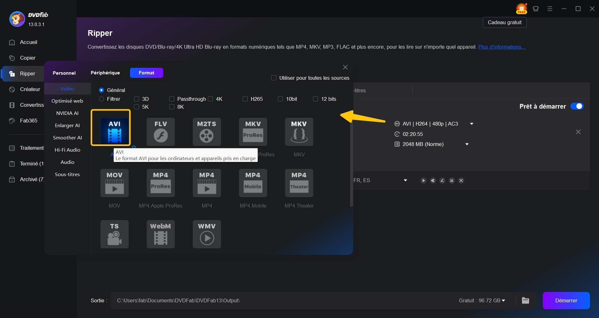 Comment convertir DVD en DIVX/XVID avec DVDFab DVD Ripper